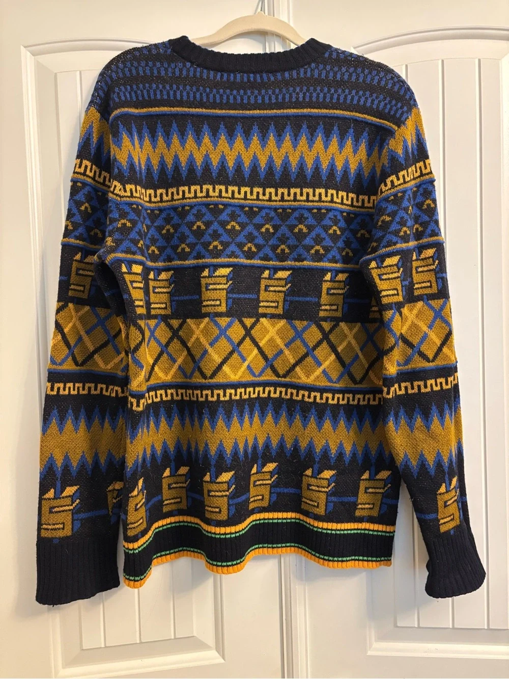 Scotch & Soda Geometric Crewneck Sweater in Blue & Mustard